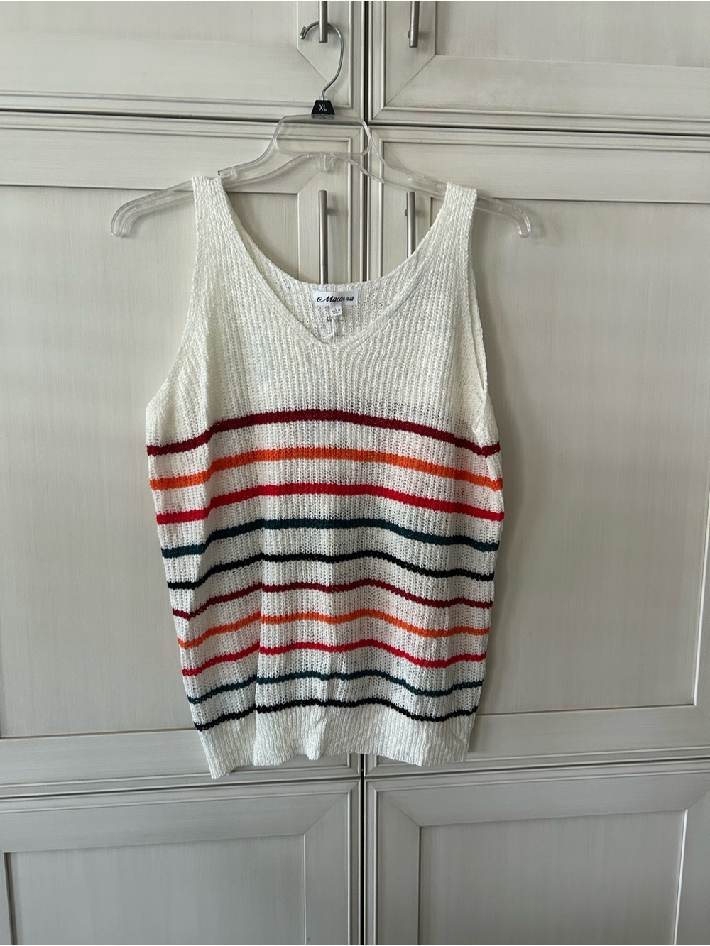MACARON Cream Open-Knit V-Neck Sweater Tank